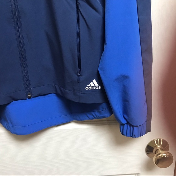 Adidas blue/white long sleeved hooded windbreaker - Picture 2 of 8